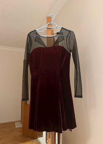 Bordo V Yaka Uzun Kollu Gotik Midi Elbise