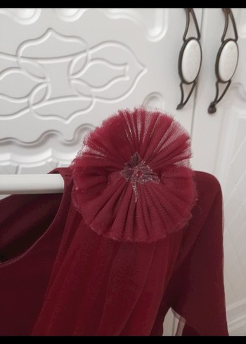 Bordo Uzun Kollu Drapeli Uzun Abiye - Görsel 3