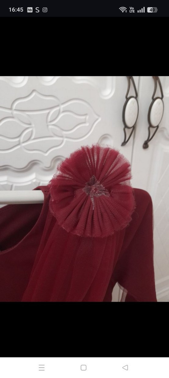 Bordo Uzun Kollu Drapeli Uzun Abiye - Görsel 3