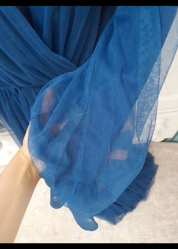 Mavi Pilili Uzun Bohem Kadın Elbise - Görsel 2