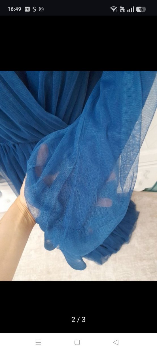 Mavi Pilili Uzun Bohem Kadın Elbise - Görsel 2