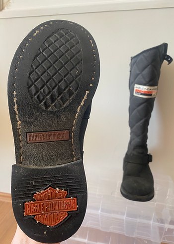Harley Davidson Kadın Siyah Deri Tokalı Biker Dizüstü Çizme