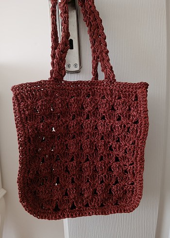 Bordo Dantel Detaylı Örgü Kadın Çanta - Görsel 2