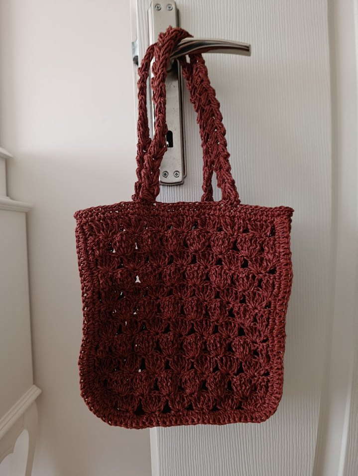 Bordo Dantel Detaylı Örgü Kadın Çanta - Görsel 3