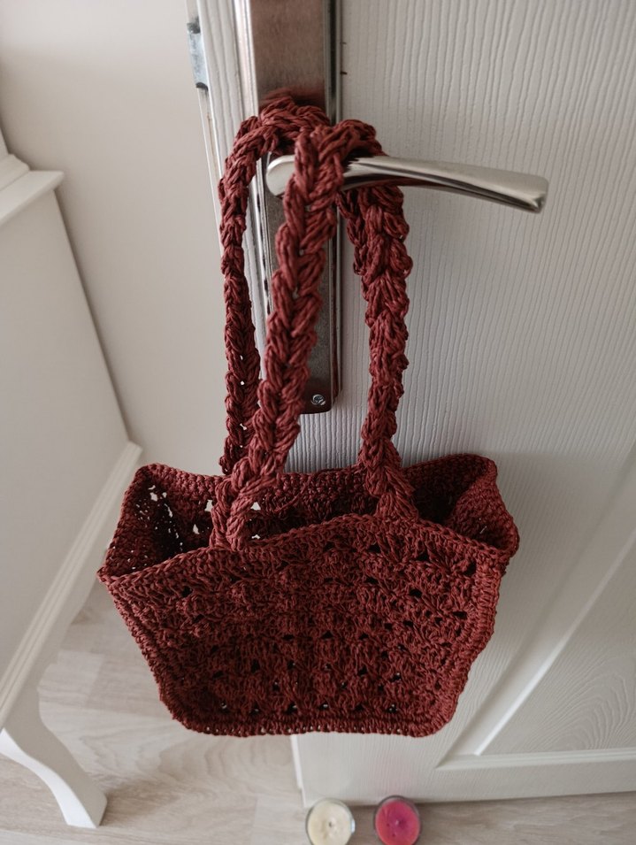 Bordo Dantel Detaylı Örgü Kadın Çanta - Görsel 4