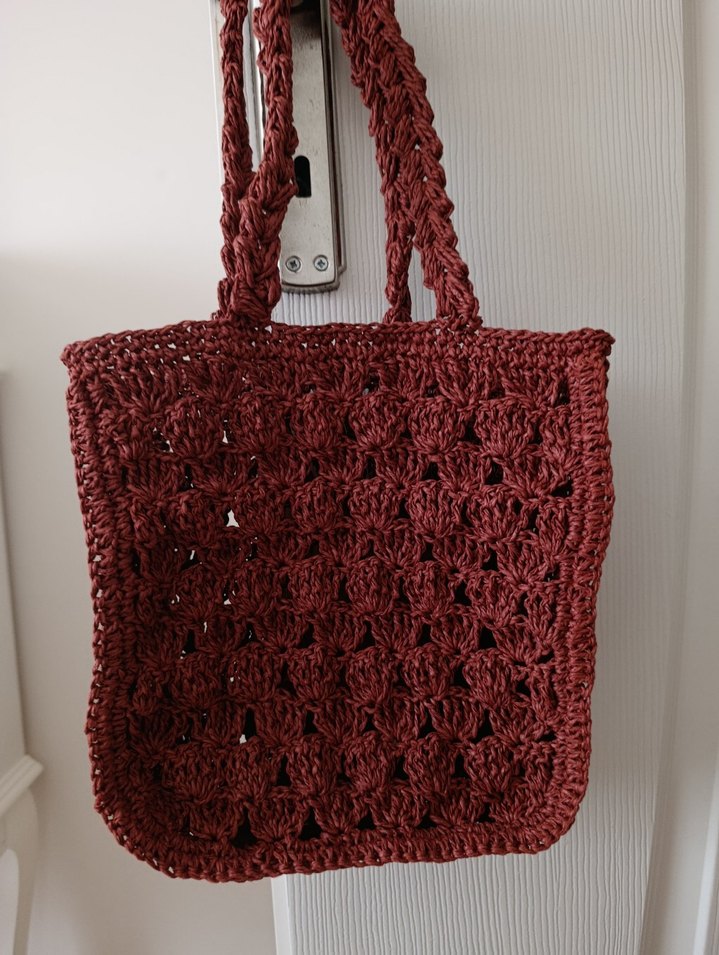 Bordo Dantel Detaylı Örgü Kadın Çanta - Görsel 2