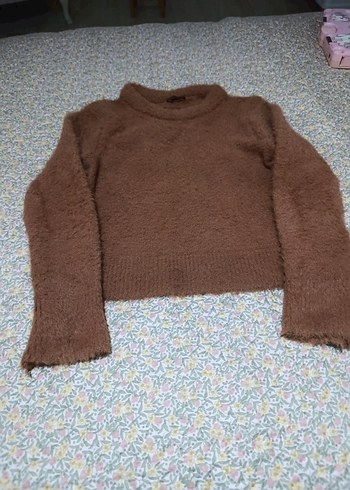 triko Kahverengi Yün Kadın Kazak - Görsel 2