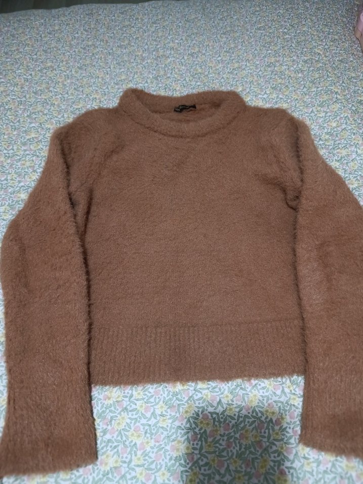 triko Kahverengi Yün Kadın Kazak - Görsel 3