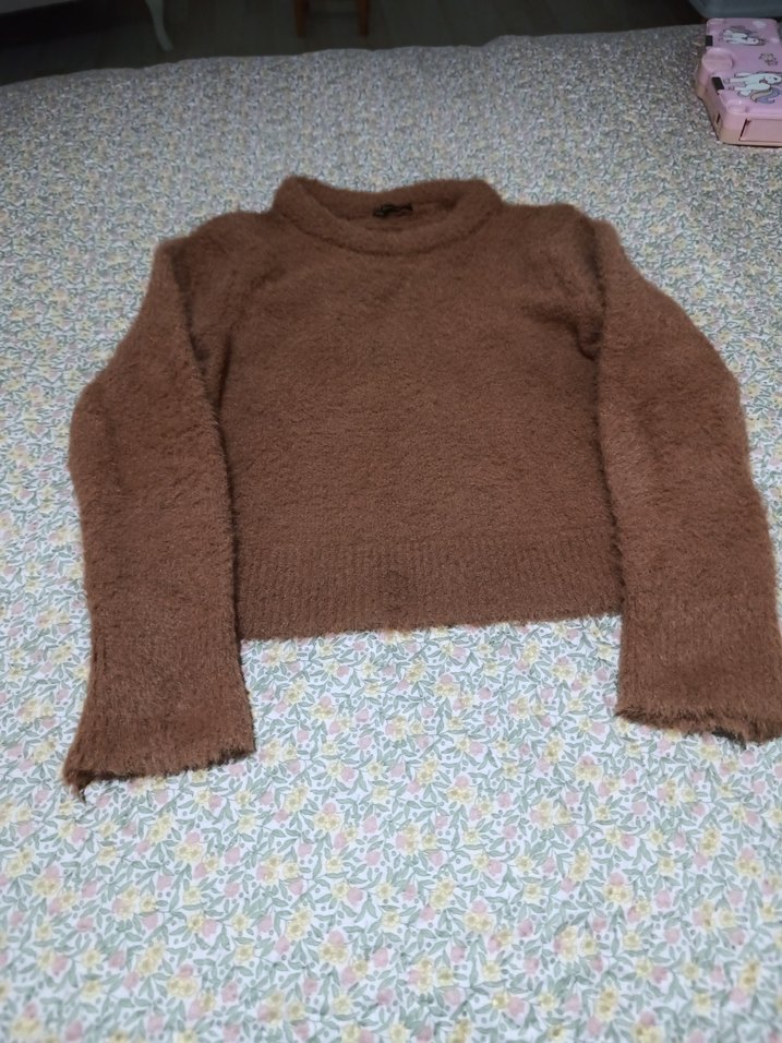 triko Kahverengi Yün Kadın Kazak - Görsel 2