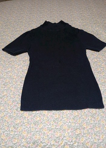 Siyah Kadın Kısa Kollu Boğazlı Triko Kazak - Görsel 2