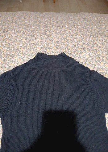 Siyah Kadın Kısa Kollu Boğazlı Triko Kazak - Görsel 3