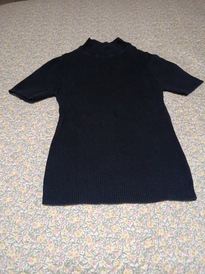 Siyah Kadın Kısa Kollu Boğazlı Triko Kazak - Görsel 2