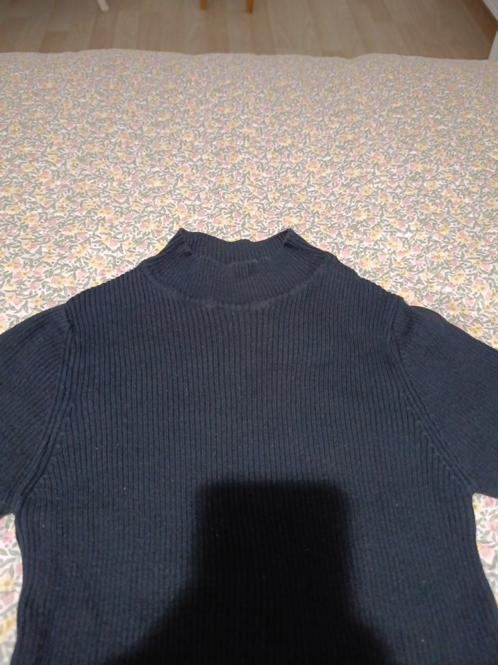 Siyah Kadın Kısa Kollu Boğazlı Triko Kazak - Görsel 3