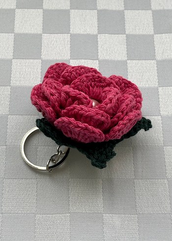 Pembe Örgü Çiçekli Anahtarlık - Görsel 2