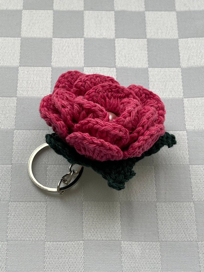 Pembe Örgü Çiçekli Anahtarlık - Görsel 2