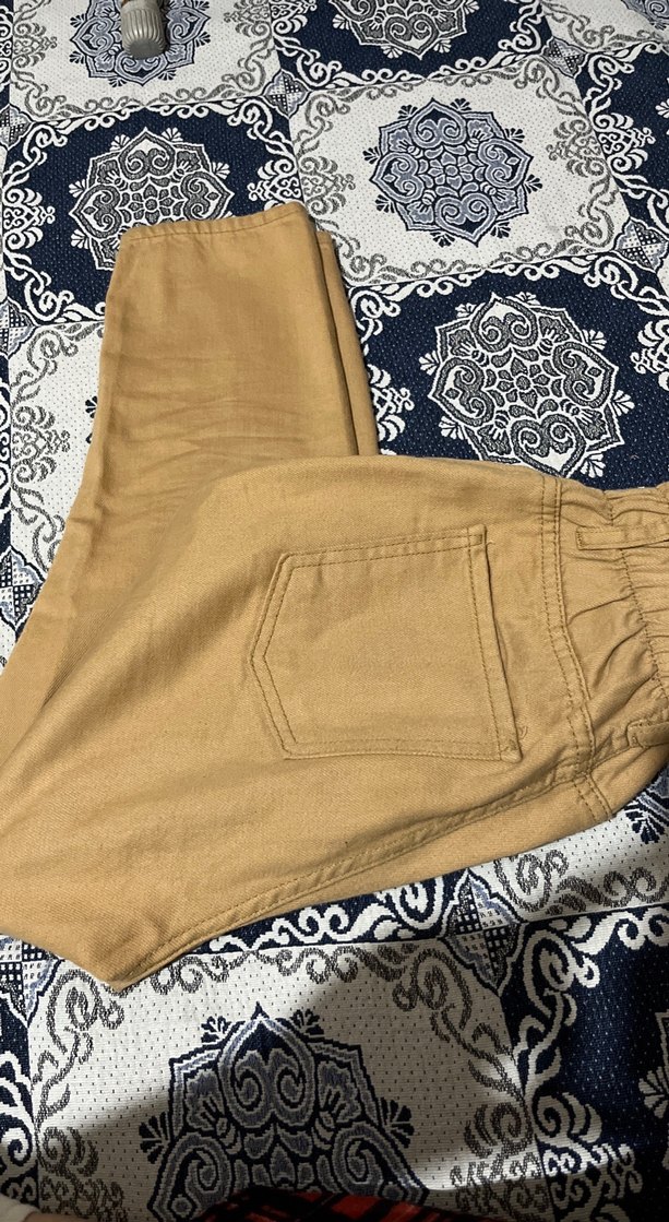 Kadın bej Keten Bol Kesim Kemerli Pantolon - Görsel 2