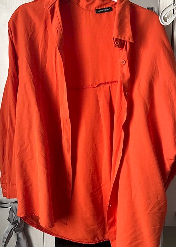 Kadın turuncu Keten Salaş Gömlek - Görsel 2