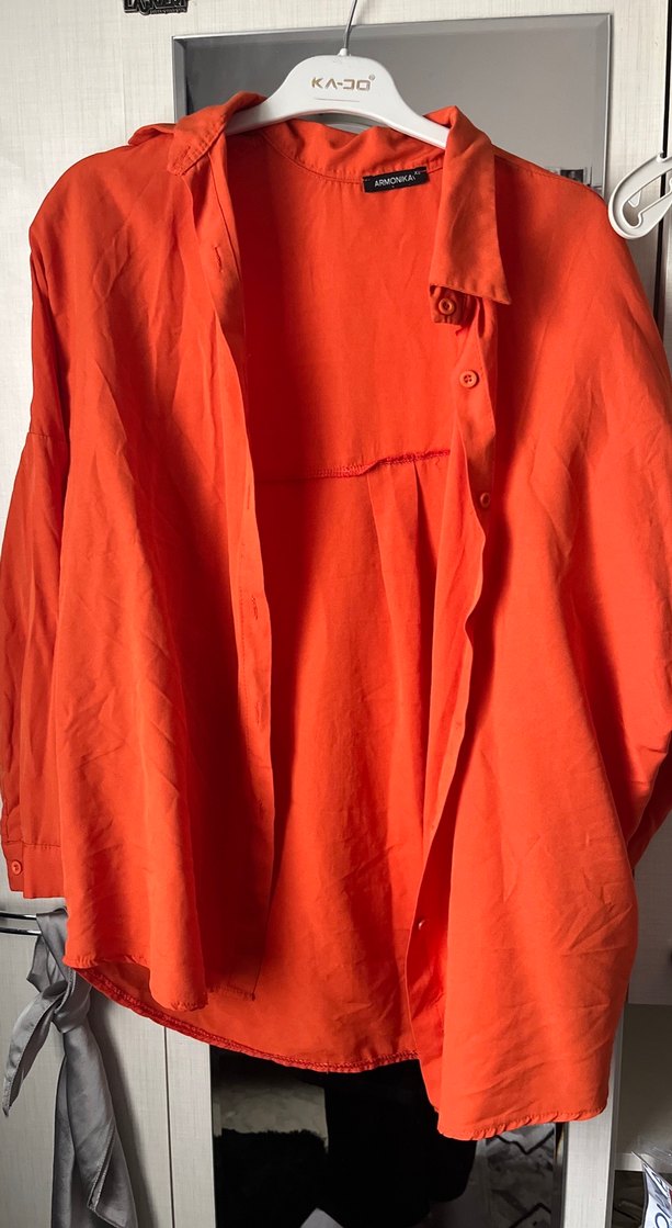 Kadın turuncu Keten Salaş Gömlek - Görsel 2