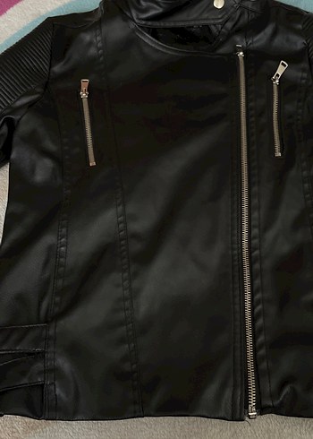 Siyah Deri Biker Kadın Ceket - Görsel 2