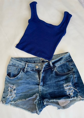 Kadın Mavi Mini Denim Şort