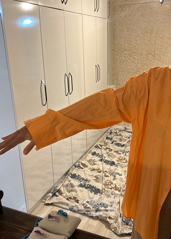 42 Beden turuncu Renk Primark markalı Turuncu Düğmeli Loose Fit Keten Gömlek
