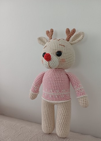 Pembe Örgü Geyik Peluş Oyuncak - Görsel 2