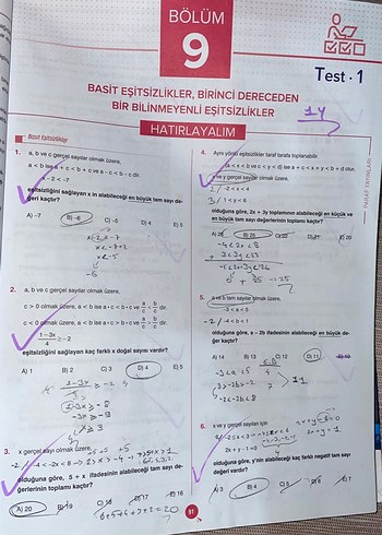 Sadece Basit Eşitsizlikler sadece Bölüm 9 çözülmüş