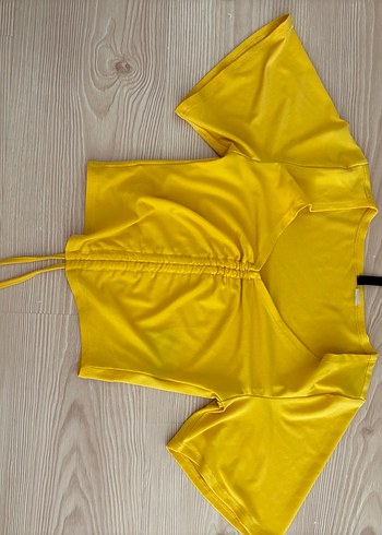 xs Beden sarı Renk Sarı V Yaka büzgülü Kısa Kadın Bluz H&M