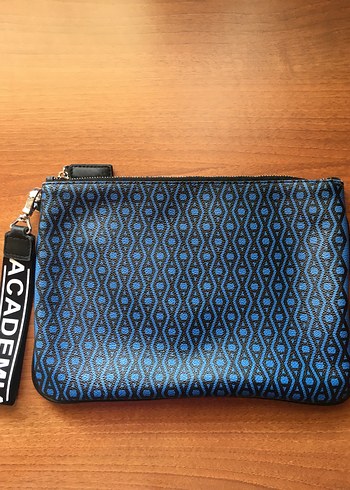 Academia Academia Desenli Siyah Mavi Deri Fermuarlı Kadın Clutch