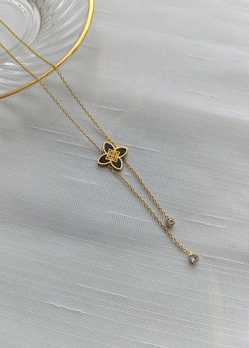 Altın Renkli Çiçek Desenli çelik Kolye - Görsel 5