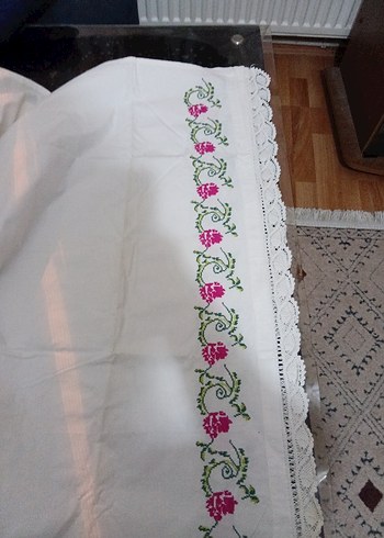 Nakışlı Beyaz karyola eteği - Görsel 3