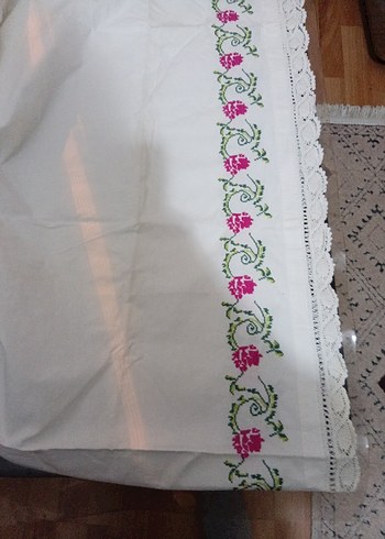 Nakışlı Beyaz karyola eteği - Görsel 4