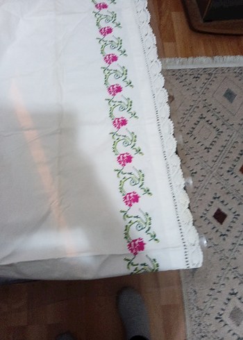 Nakışlı Beyaz karyola eteği - Görsel 2