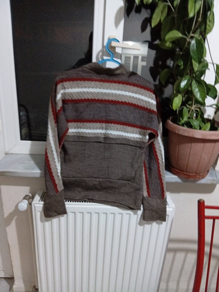 Bohem Tarzı Kahverengi Mini Triko Kazak - Görsel 2