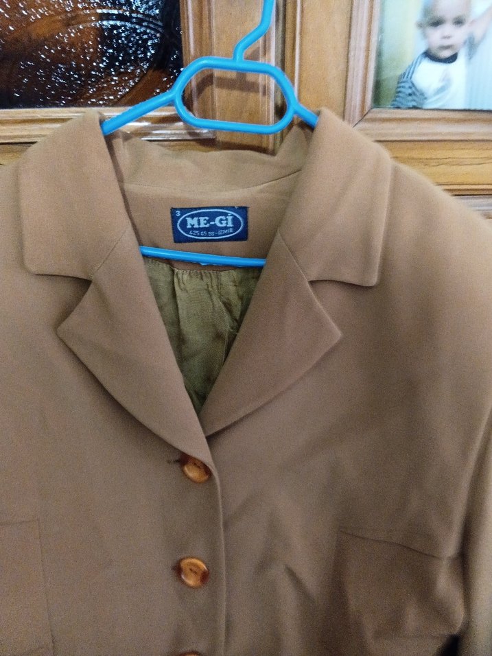 Bej Kadın Süet Midi Blazer Ceket - Görsel 2