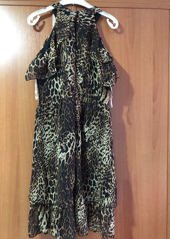 Drapeli leopar Desenli Elbise - Görsel 5