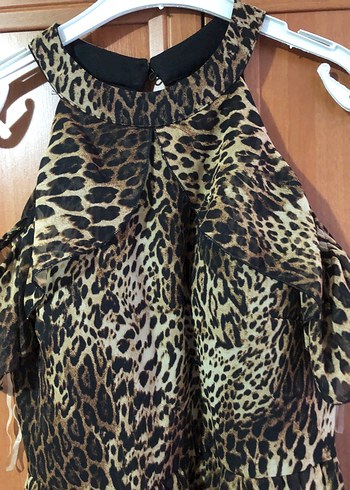 Drapeli leopar Desenli Elbise - Görsel 4