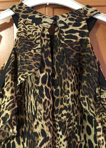 Drapeli leopar Desenli Elbise - Görsel 6