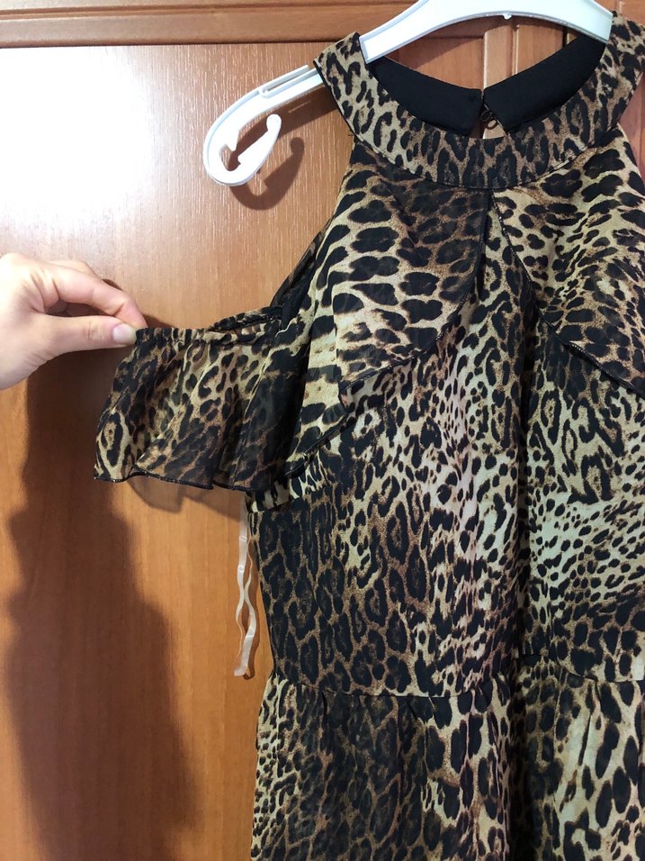 Drapeli leopar Desenli Elbise - Görsel 2