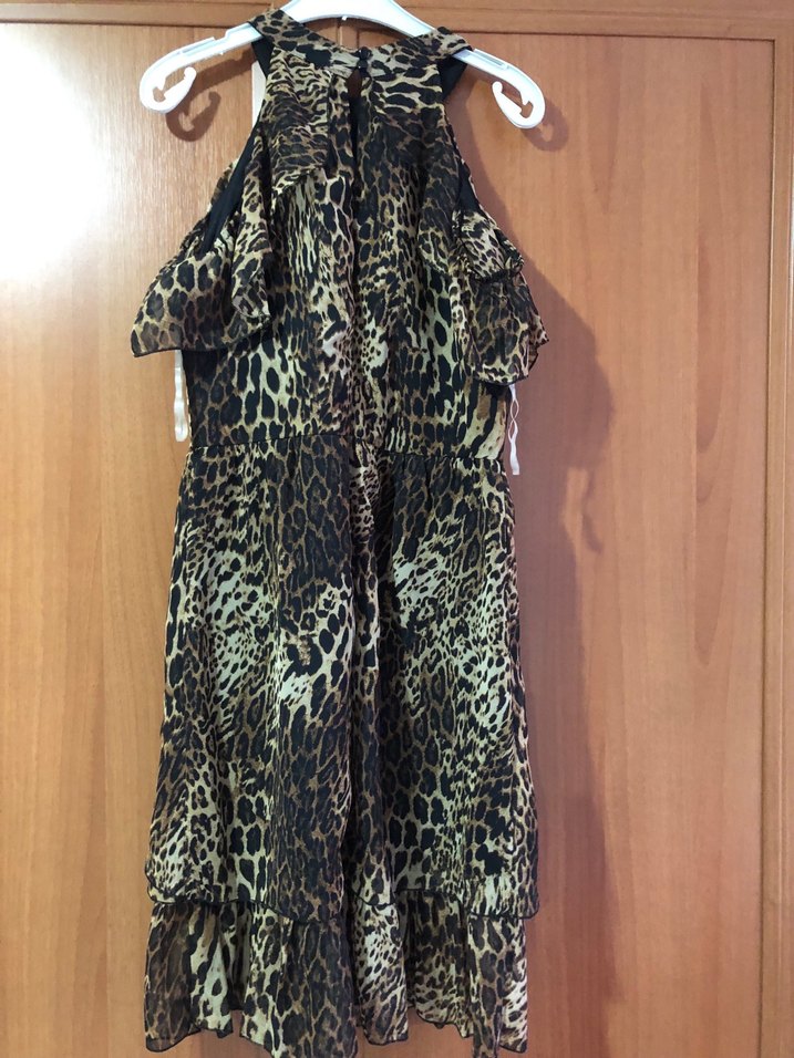 Drapeli leopar Desenli Elbise - Görsel 5