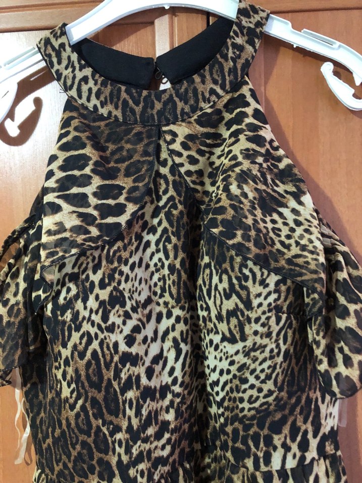 Drapeli leopar Desenli Elbise - Görsel 4