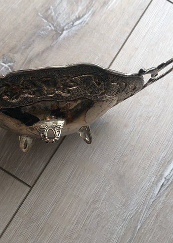 Vintage Desenli Parlak 2li Gümüşlük Tabak - Görsel 6