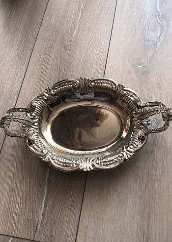Vintage Desenli Parlak 2li Gümüşlük Tabak - Görsel 2