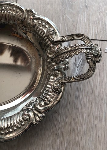 Vintage Desenli Parlak 2li Gümüşlük Tabak - Görsel 3