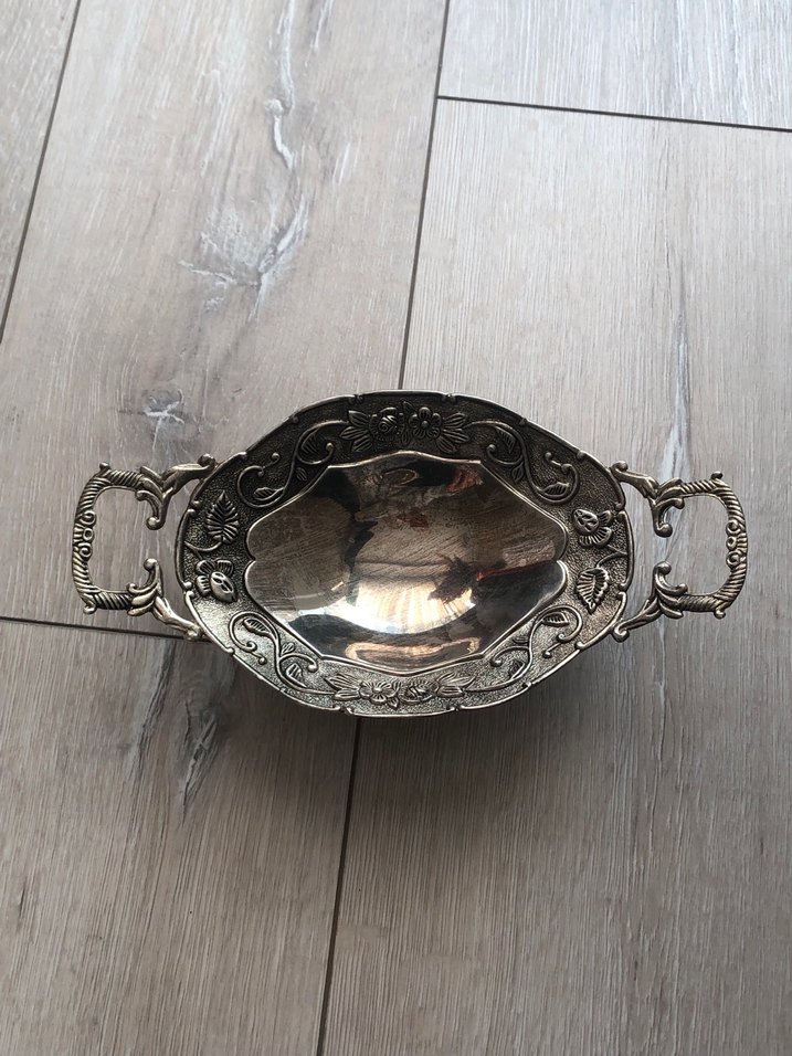 Vintage Desenli Parlak 2li Gümüşlük Tabak - Görsel 4