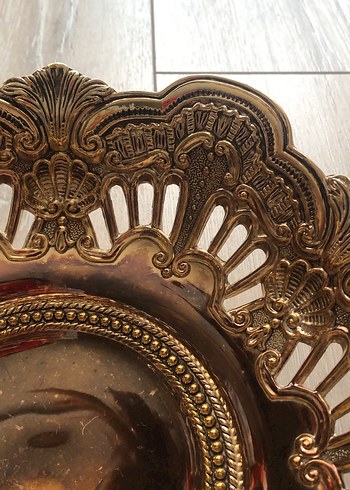 İşlemeli Parlak Altın Dekoratif Gümüş Tabak - Görsel 2