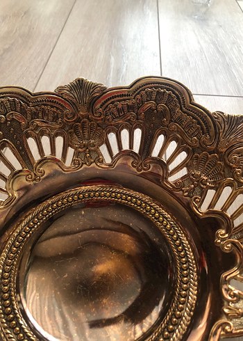 İşlemeli Parlak Altın Dekoratif Gümüş Tabak - Görsel 4