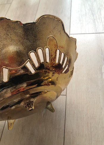 İşlemeli Parlak Altın Dekoratif Gümüş Tabak - Görsel 3