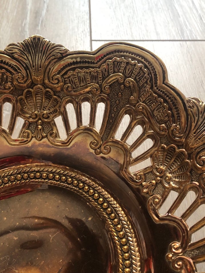 İşlemeli Parlak Altın Dekoratif Gümüş Tabak - Görsel 2