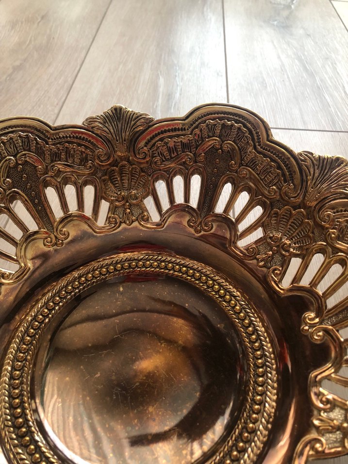 İşlemeli Parlak Altın Dekoratif Gümüş Tabak - Görsel 4